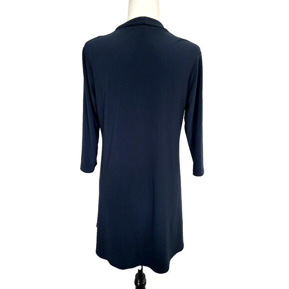SYMPLI Tunic Blouse Top Size 10 Navy Blue Stretchy Jersey Knit Draped Pocket - Picture 7 of 7